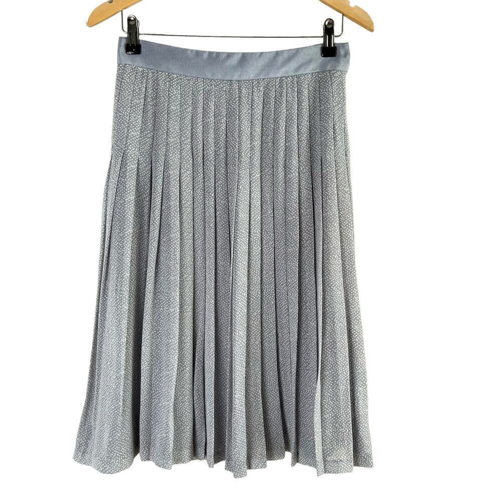 Club Monaco Silk Pleated Polka Dot Midi‎ Skirt in Gray and White, Size 2